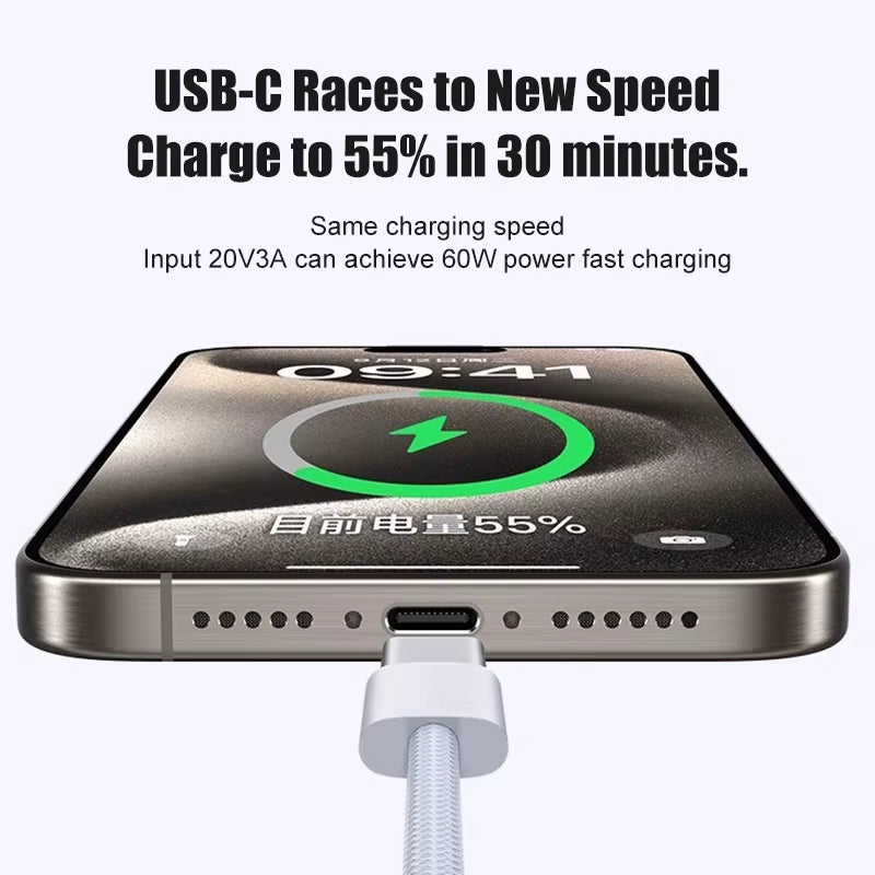 60W USB C Phone Cable for Iphone 16 15 17 Pro Max 17 Air plus Fast Charging Type-C Charge Braided Cables USB to Type C Data Line