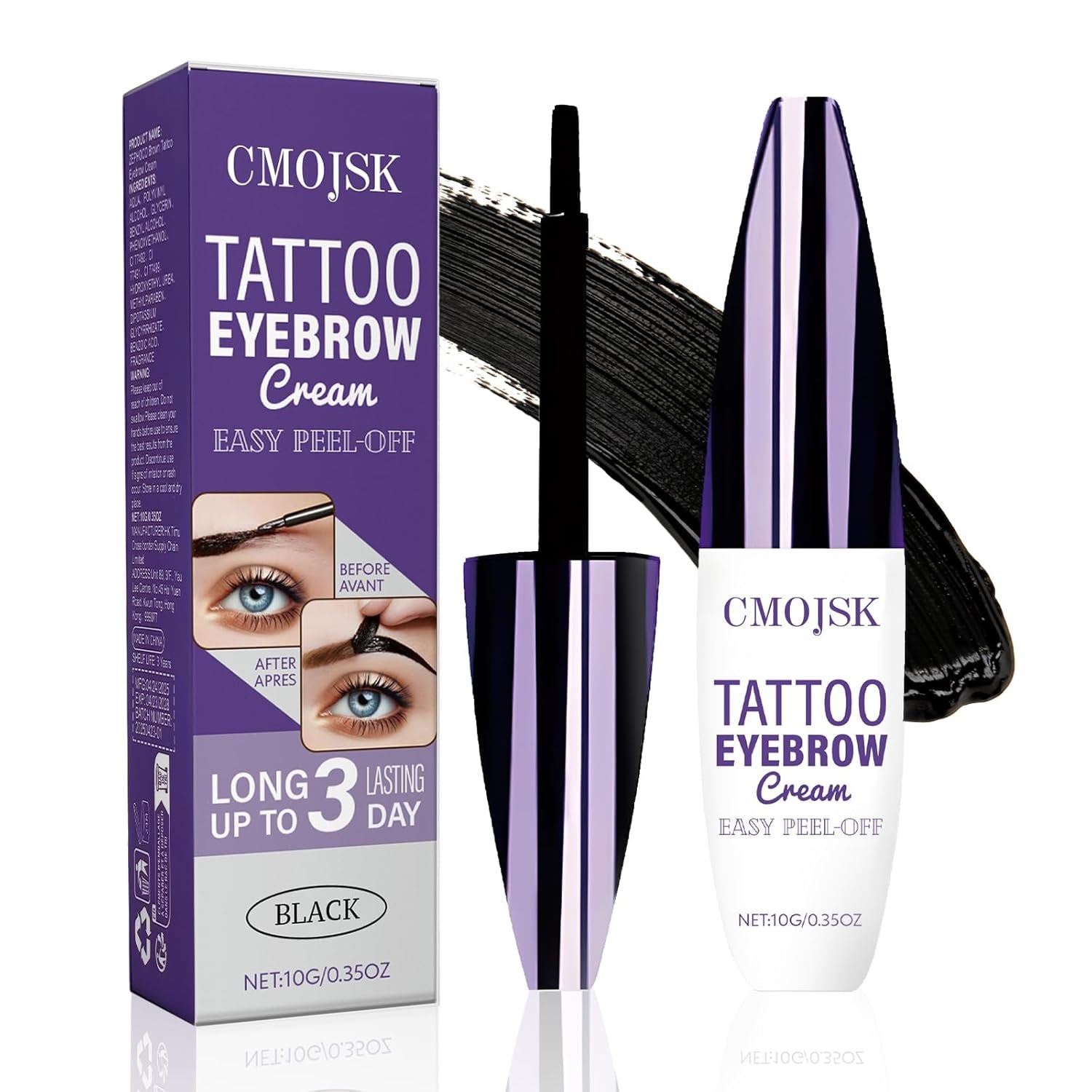 Tattoo Eyebrow Gel Easy Peel Off,Semi Permanent Eyebrow Gel,Eyebrows Tattooed Waterproof,Sweatproof,Eyebrow Stain,Natural-Looking, Long-Lasting,Black