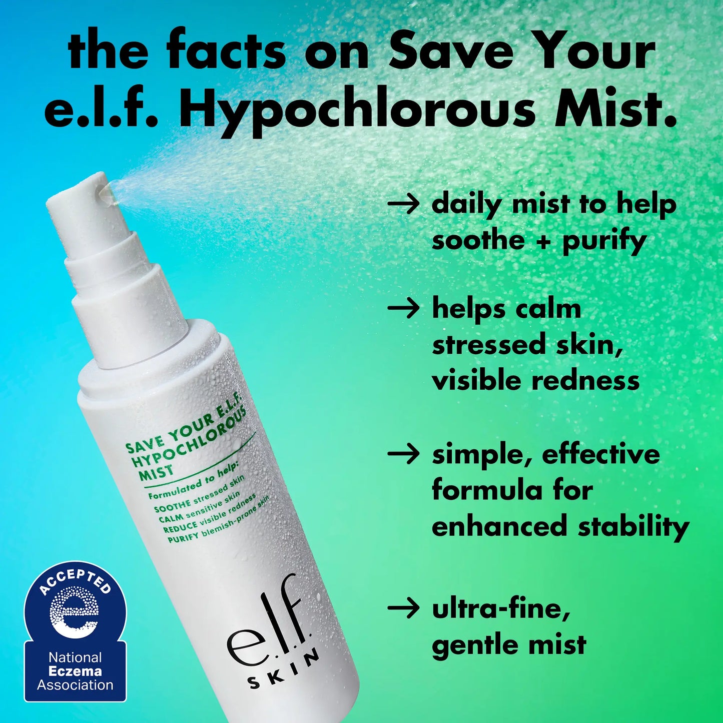 E.L.F. save Your E.L.F. Hypochlorous Mist - Soothe, Purify, and Calm Redness in Eczema and Blemish Prone Skin