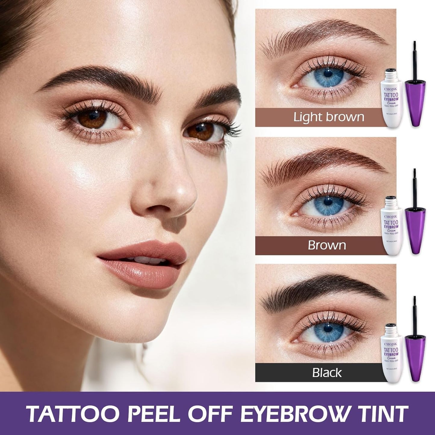 Tattoo Eyebrow Gel Easy Peel Off,Semi Permanent Eyebrow Gel,Eyebrows Tattooed Waterproof,Sweatproof,Eyebrow Stain,Natural-Looking, Long-Lasting,Black