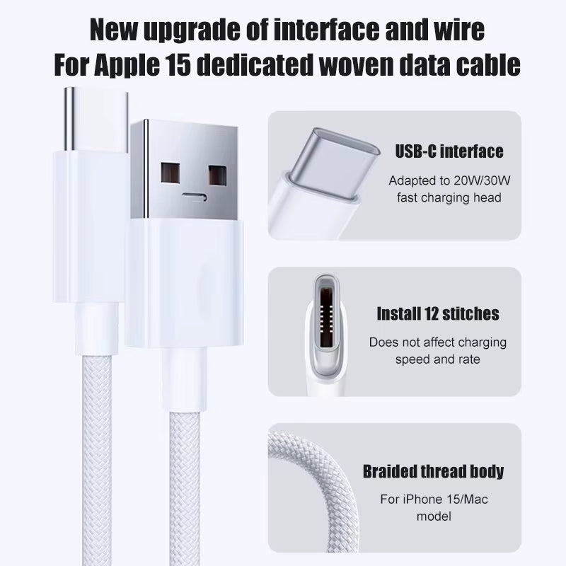 60W USB C Phone Cable for Iphone 16 15 17 Pro Max 17 Air plus Fast Charging Type-C Charge Braided Cables USB to Type C Data Line