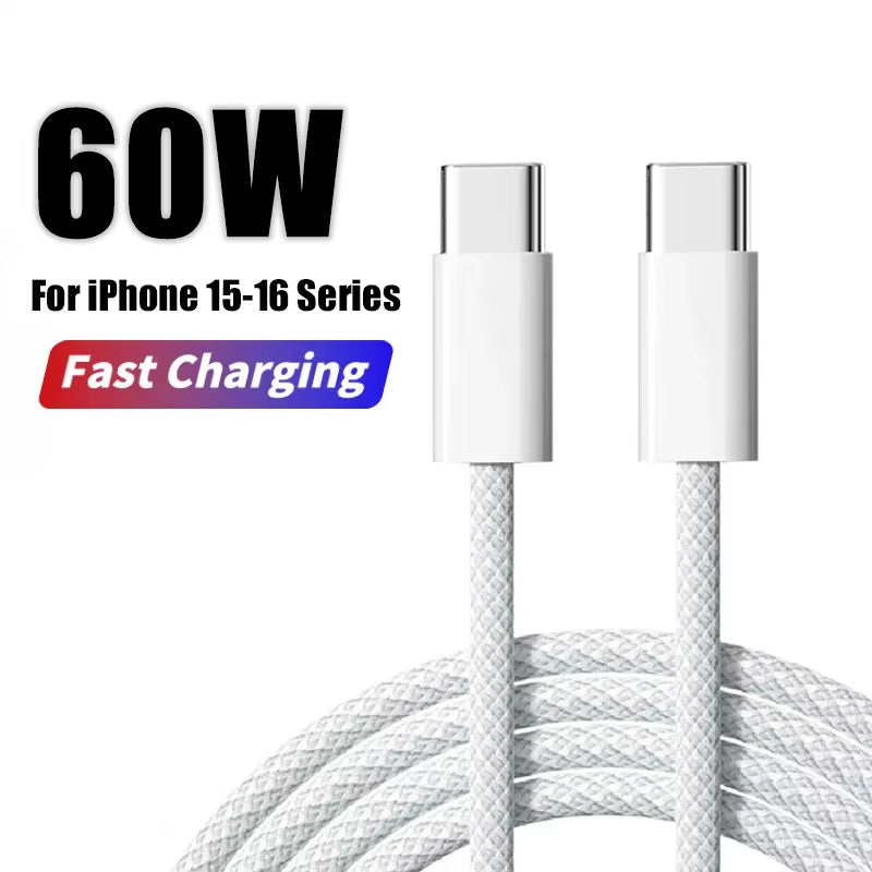 60W USB C Phone Cable for Iphone 16 15 17 Pro Max 17 Air plus Fast Charging Type-C Charge Braided Cables USB to Type C Data Line