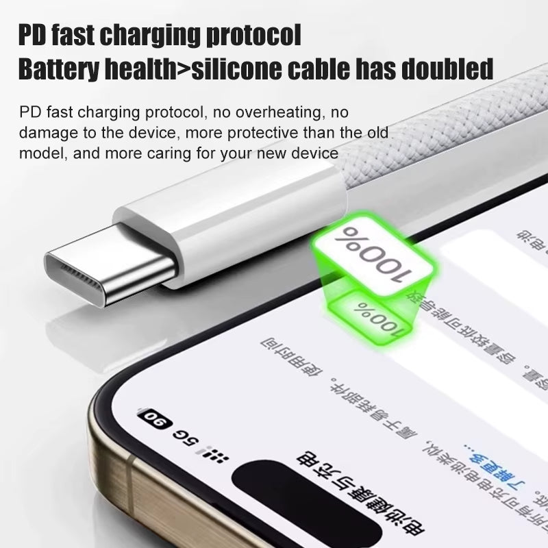 60W USB C Phone Cable for Iphone 16 15 17 Pro Max 17 Air plus Fast Charging Type-C Charge Braided Cables USB to Type C Data Line