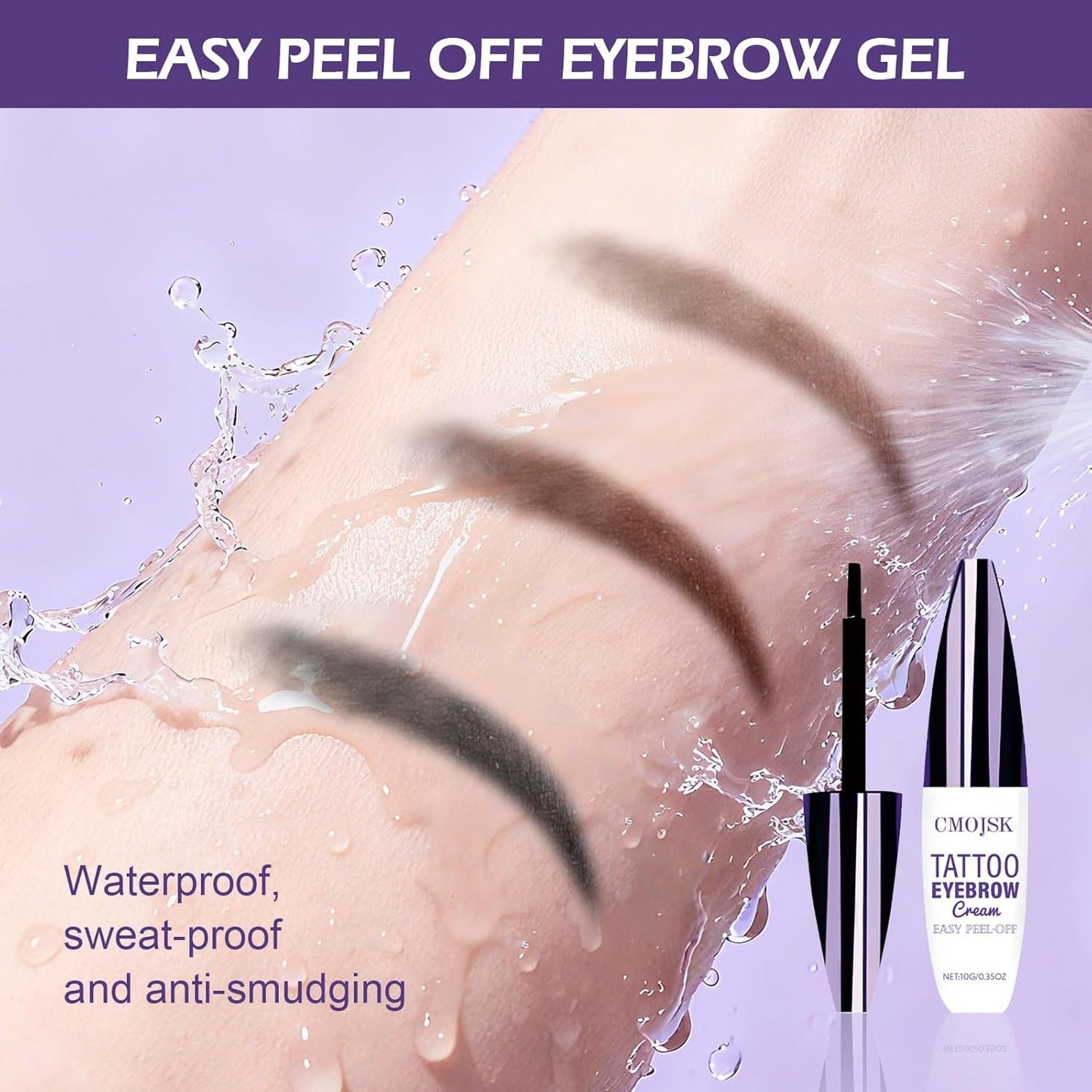 Tattoo Eyebrow Gel Easy Peel Off,Semi Permanent Eyebrow Gel,Eyebrows Tattooed Waterproof,Sweatproof,Eyebrow Stain,Natural-Looking, Long-Lasting,Black